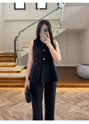 KOYU LACİVERT VOLANLI YELEKLİ TAKIM-8906