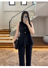 KOYU LACİVERT VOLANLI YELEKLİ TAKIM-8906