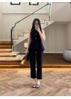 KOYU LACİVERT VOLANLI YELEKLİ TAKIM-8906