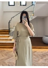 HAKİ KISA KOLLU BAĞCIKLI ELBİSE -3448