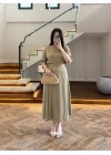 HAKİ KISA KOLLU BAĞCIKLI ELBİSE -3448