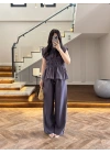 ANTRASİT FÜME TENSEL NEVÜRLÜ BLUZ PANTOLON TAKIM-250483