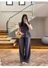 ANTRASİT FÜME TENSEL NEVÜRLÜ BLUZ PANTOLON TAKIM-250483