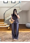 ANTRASİT FÜME TENSEL NEVÜRLÜ BLUZ PANTOLON TAKIM-250483