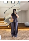 ANTRASİT FÜME TENSEL NEVÜRLÜ BLUZ PANTOLON TAKIM-250483