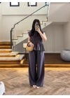 ANTRASİT FÜME TENSEL NEVÜRLÜ BLUZ PANTOLON TAKIM-250483