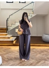 ANTRASİT FÜME TENSEL NEVÜRLÜ BLUZ PANTOLON TAKIM-250483