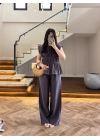 ANTRASİT FÜME TENSEL NEVÜRLÜ BLUZ PANTOLON TAKIM-250483