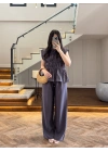 ANTRASİT FÜME TENSEL NEVÜRLÜ BLUZ PANTOLON TAKIM-250483