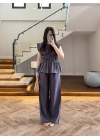 ANTRASİT FÜME TENSEL NEVÜRLÜ BLUZ PANTOLON TAKIM-250483