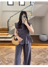 ANTRASİT FÜME TENSEL NEVÜRLÜ BLUZ PANTOLON TAKIM-250483