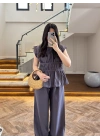 ANTRASİT FÜME TENSEL NEVÜRLÜ BLUZ PANTOLON TAKIM-250483