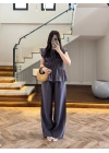 ANTRASİT FÜME TENSEL NEVÜRLÜ BLUZ PANTOLON TAKIM-250483