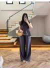 ANTRASİT FÜME TENSEL NEVÜRLÜ BLUZ PANTOLON TAKIM-250483