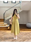 YAĞ YEŞİL YIRTMAÇLI GOLD AKSESUAR ELBİSE