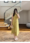 YAĞ YEŞİL YIRTMAÇLI GOLD AKSESUAR ELBİSE