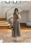 KAHVE ŞAL DETAY ELBİSE -3443