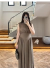 KAHVE ŞAL DETAY ELBİSE -3443