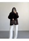 Acı Kahve Astarlı Kemerli Peluş Tüylü Ceket