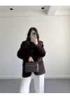 Acı Kahve Astarlı Kemerli Peluş Tüylü Ceket