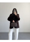 Acı Kahve Astarlı Kemerli Peluş Tüylü Ceket