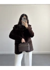 Acı Kahve Astarlı Kemerli Peluş Tüylü Ceket