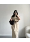 Açık camel yıkamalı etek takım