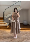 AÇIK KAHVE YAKA İŞLEME DETAYLI ELBİSE-3454