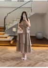 AÇIK KAHVE YAKA İŞLEME DETAYLI ELBİSE-3454