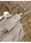 AÇIK KAHVE YAKA İŞLEME DETAYLI ELBİSE-3454