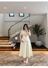 AÇIK SARI DANTEL DETAY ELBİSE -3249