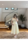 AÇIK SARI DANTEL DETAY ELBİSE -3249