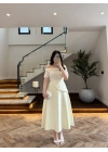 AÇIK SARI DANTEL DETAY ELBİSE -3249
