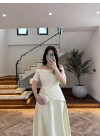 AÇIK SARI DANTEL DETAY ELBİSE -3249
