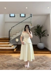 AÇIK SARI DANTEL DETAY ELBİSE -3249