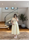 AÇIK SARI DANTEL DETAY ELBİSE -3249