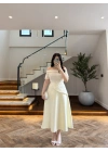 AÇIK SARI DANTEL DETAY ELBİSE -3249