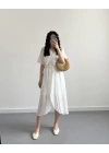 AVA BEYAZ KURUVAZE ÖRGÜ KEMERLİ ELBİSE