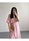 AVA PEMBE KURUVAZE ÖRGÜ KEMERLİ ELBİSE