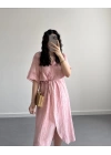 AVA PEMBE KURUVAZE ÖRGÜ KEMERLİ ELBİSE
