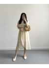 AVA SARI KURUVAZE ÖRGÜ KEMERLİ ELBİSE