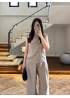 BEJ ASİMETRİK DÜĞMELİ TENSEL TAKIM-26Y277
