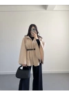 BEJ KEMERLİ KAŞE PANÇO