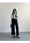 BELİ KEMERLİ CREP KUMAŞ PANTOLON SİYAH