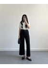 BELİ KEMERLİ CREP KUMAŞ PANTOLON SİYAH