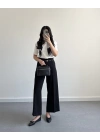 BELİ KEMERLİ CREP KUMAŞ PANTOLON SİYAH