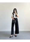 BELİ KEMERLİ CREP KUMAŞ PANTOLON SİYAH