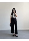 BELİ KEMERLİ CREP KUMAŞ PANTOLON SİYAH