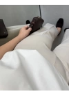 BELİ KEMERLİ CREP KUMAŞ PANTOLON TAŞ