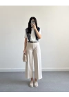 BELİ KEMERLİ CREP KUMAŞ PANTOLON TAŞ